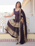 Lovable Wine Sequins Georgette Wedding Wear Sharara Suit - Zeel Clothing