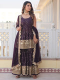 Lovable Wine Sequins Georgette Wedding Wear Sharara Suit - Zeel Clothing
