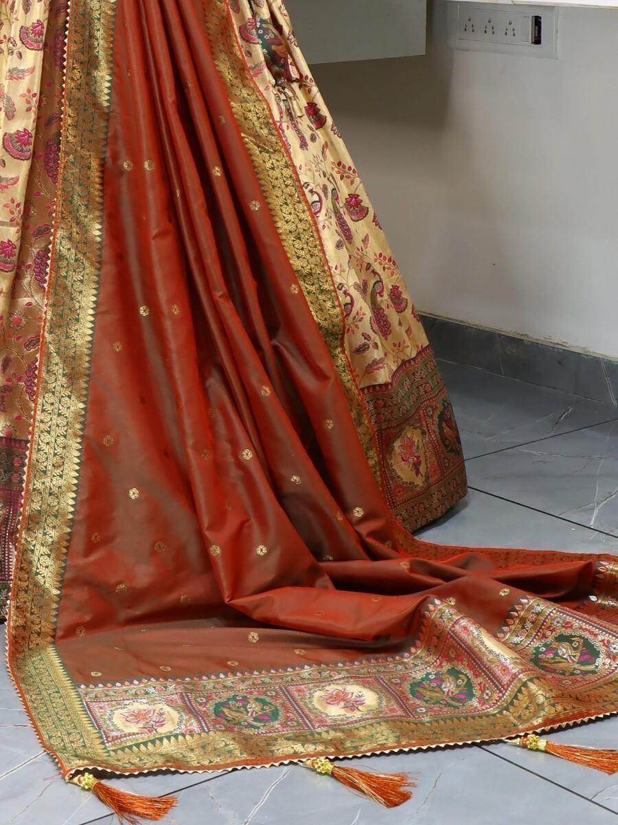 Lovely Beige And Green Zari Woven Paithani Silk Lehenga Choli - Zeel Clothing