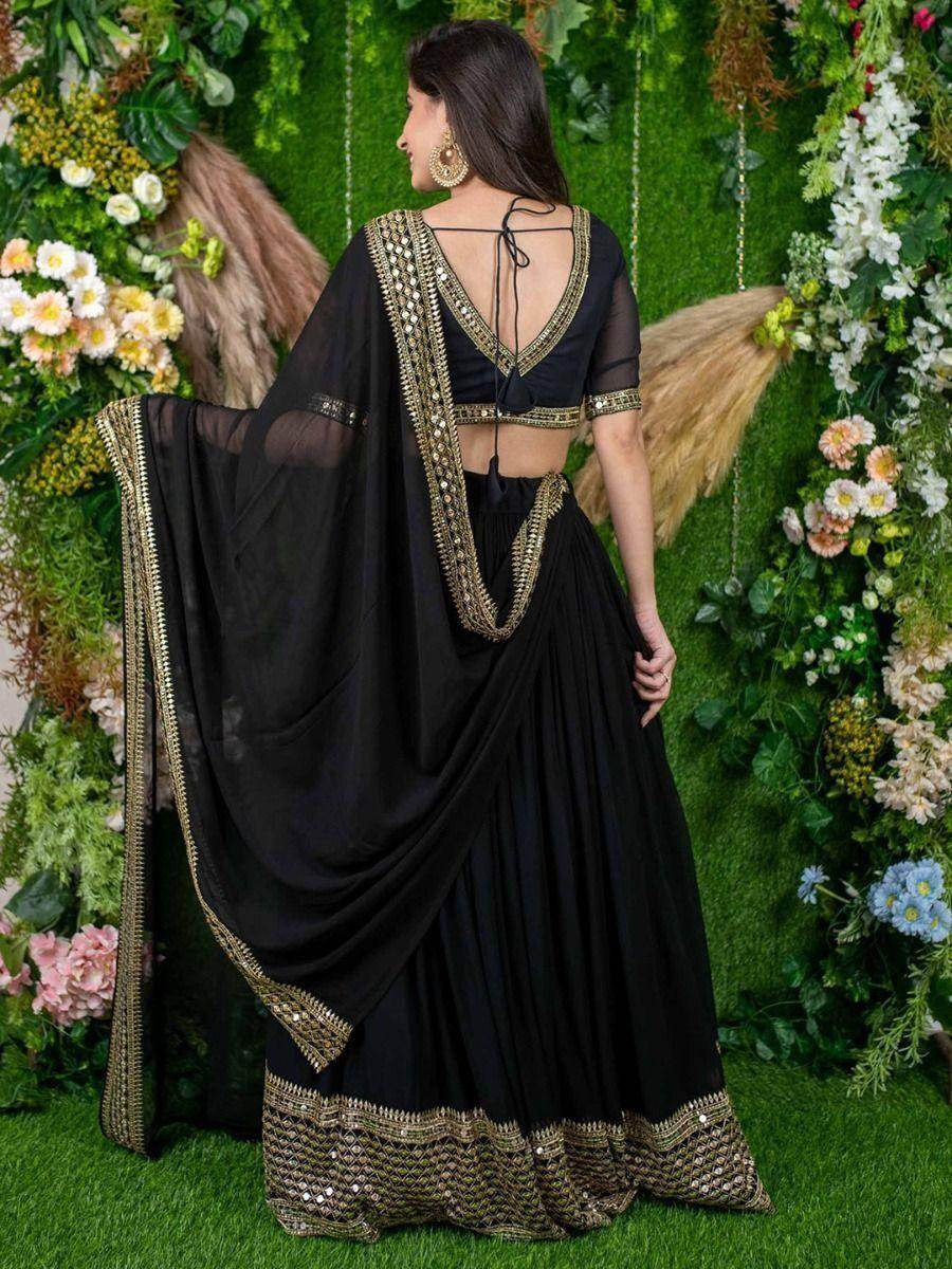 Lovely Black Embroidered Work Georgette Lehenga Choli - Zeel Clothing
