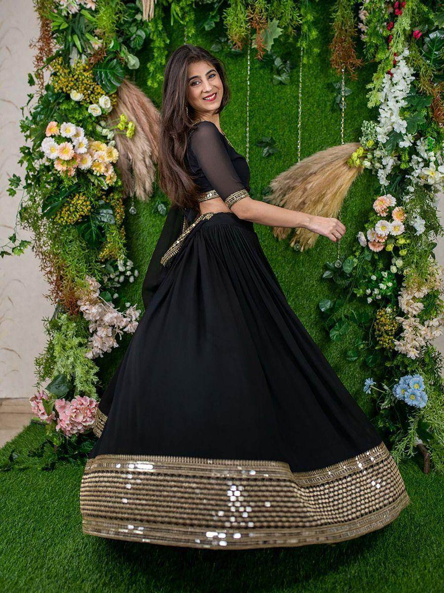 Lovely Black Embroidered Work Georgette Lehenga Choli - Zeel Clothing