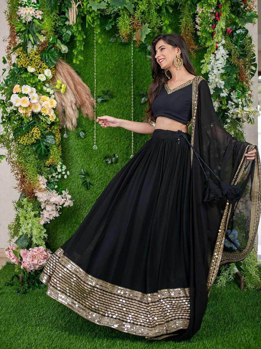 Lovely Black Embroidered Work Georgette Lehenga Choli - Zeel Clothing