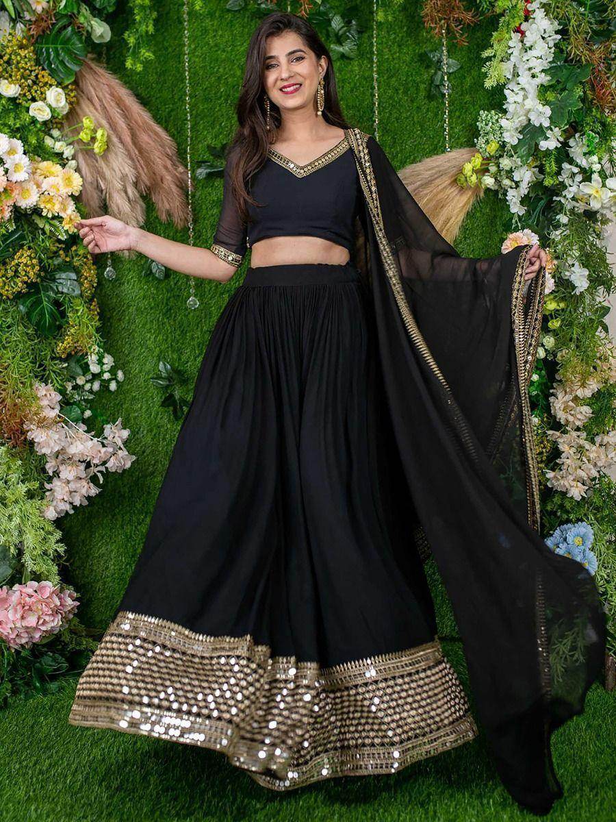 Lovely Black Embroidered Work Georgette Lehenga Choli - Zeel Clothing