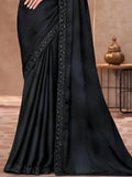 Lovely Black Embroidery Border Work Chiffon Party Wear Saree With Blouse - Zeel Clothing