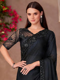 Lovely Black Embroidery Border Work Chiffon Party Wear Saree With Blouse - Zeel Clothing