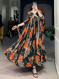 Lovely Black Floral Printed Georgette Casual Wear Gown With Dupatta - Zeel Clothing