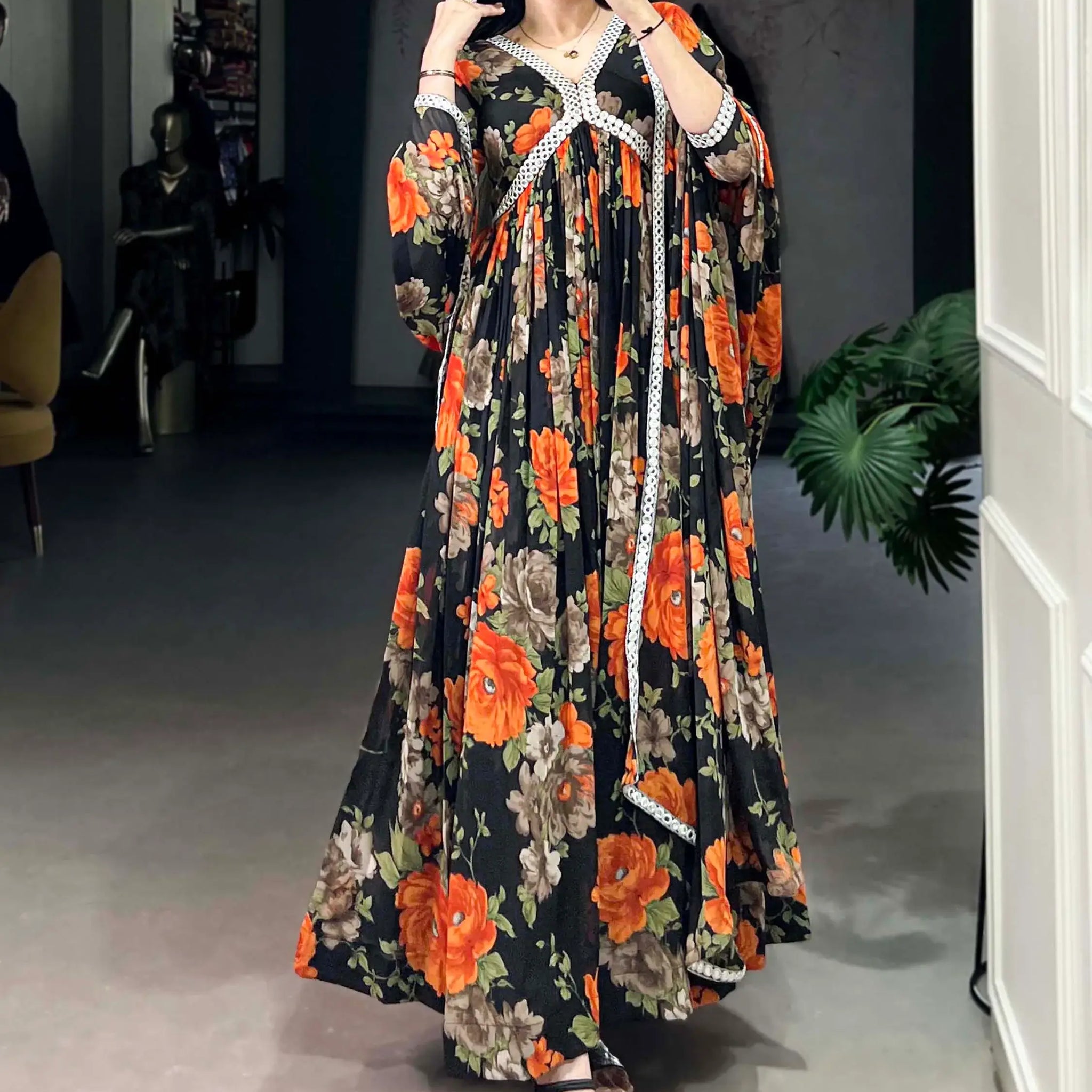 Lovely Black Floral Printed Georgette Casual Wear Gown With Dupatta - Zeel Clothing