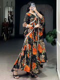 Lovely Black Floral Printed Georgette Casual Wear Gown With Dupatta - Zeel Clothing