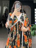 Lovely Black Floral Printed Georgette Casual Wear Gown With Dupatta - Zeel Clothing