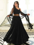 Lovely Black Sequins Georgette Party Wear Lehenga Choli - Zeel Clothing
