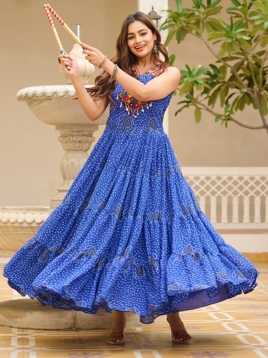 Lovely Blue Bandhani Print Georgette Navratri Special Gown - Zeel Clothing