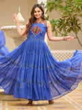 Lovely Blue Bandhani Print Georgette Navratri Special Gown - Zeel Clothing