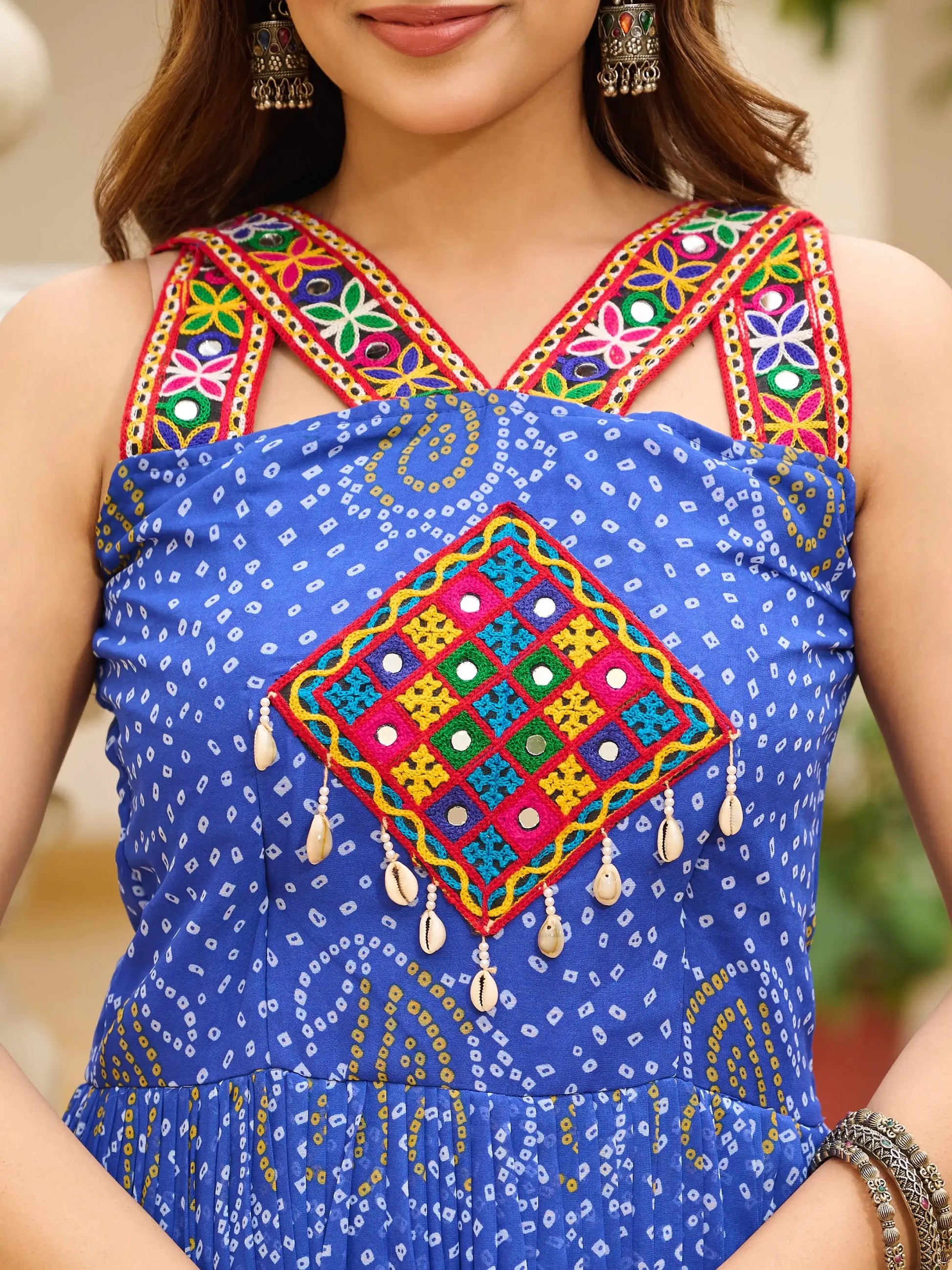 Lovely Blue Bandhani Print Georgette Navratri Special Gown - Zeel Clothing