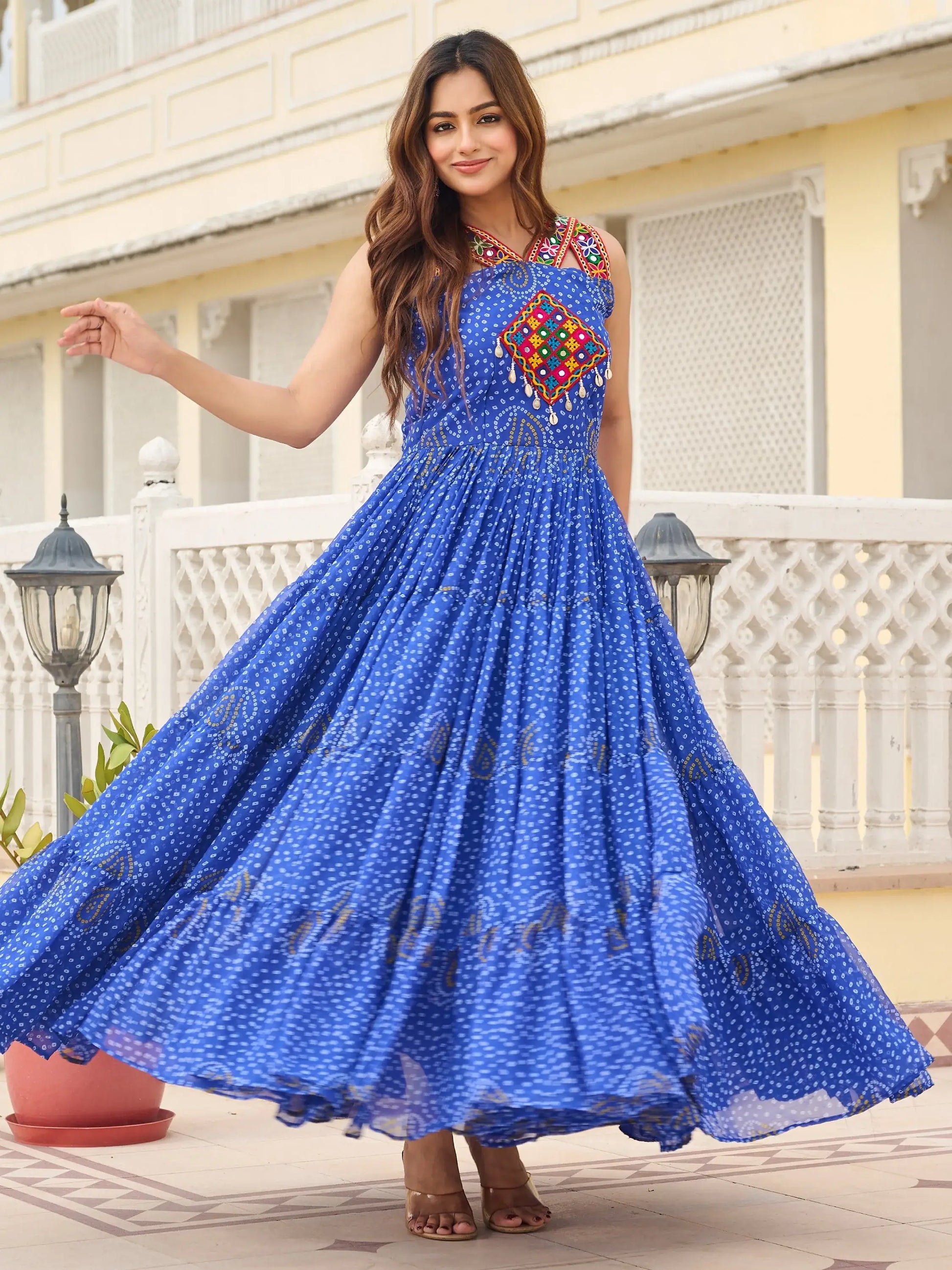Lovely Blue Bandhani Print Georgette Navratri Special Gown - Zeel Clothing