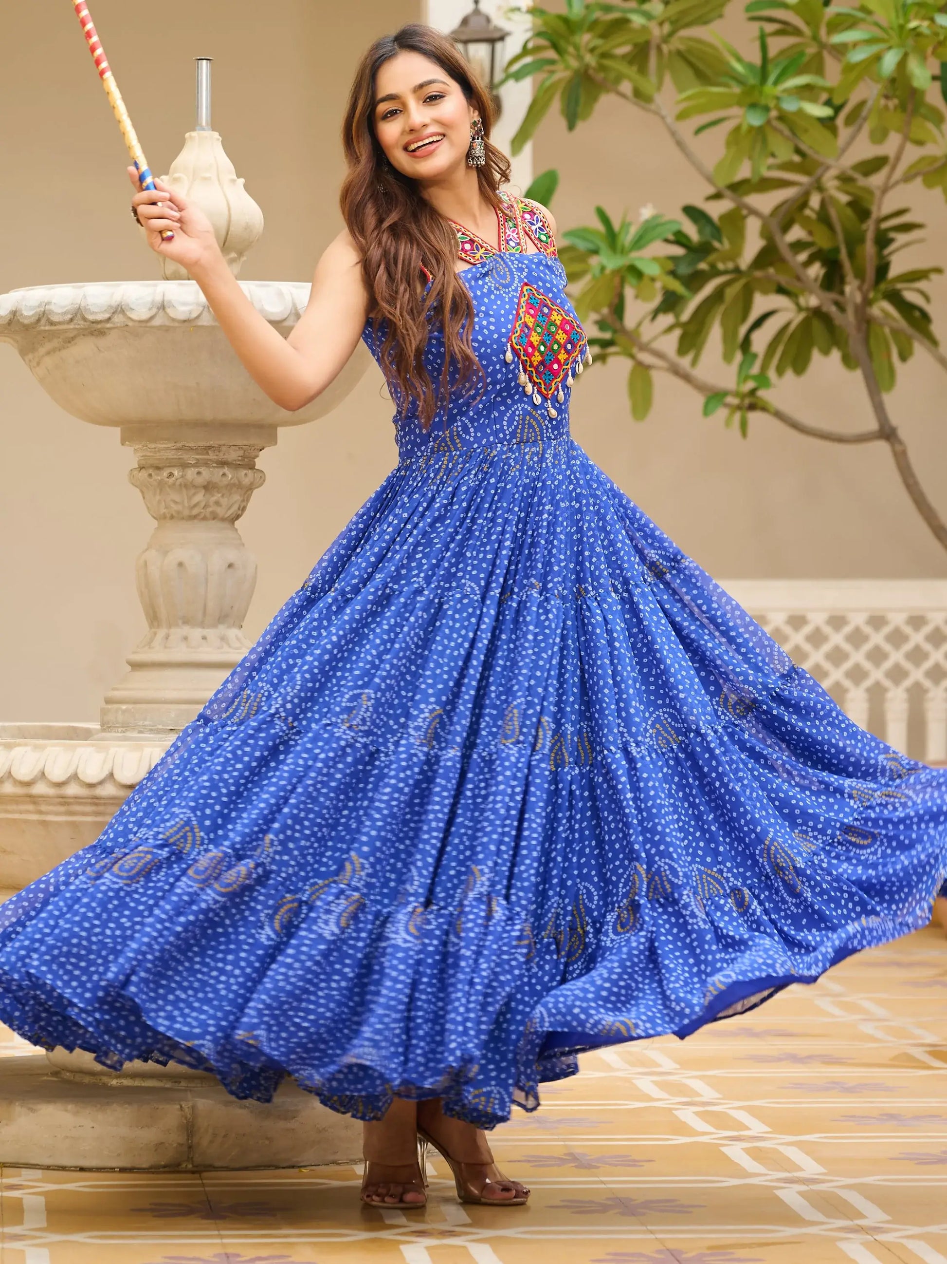Lovely Blue Bandhani Print Georgette Navratri Special Gown - Zeel Clothing
