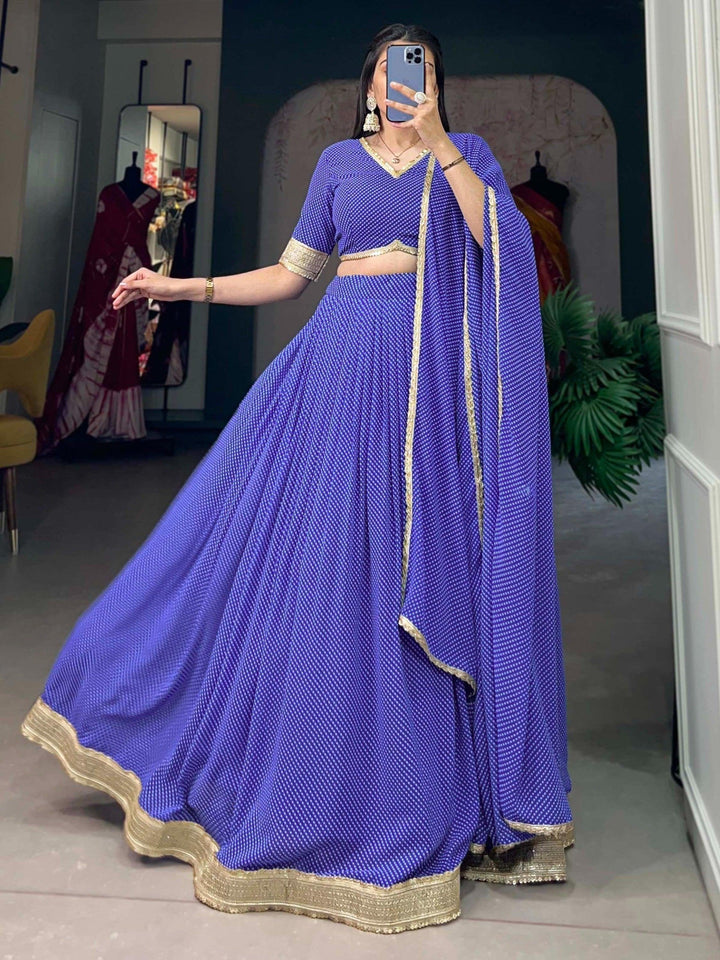 Lovely Blue Digital Printed Georgette Festive Wear Lehenga Choli