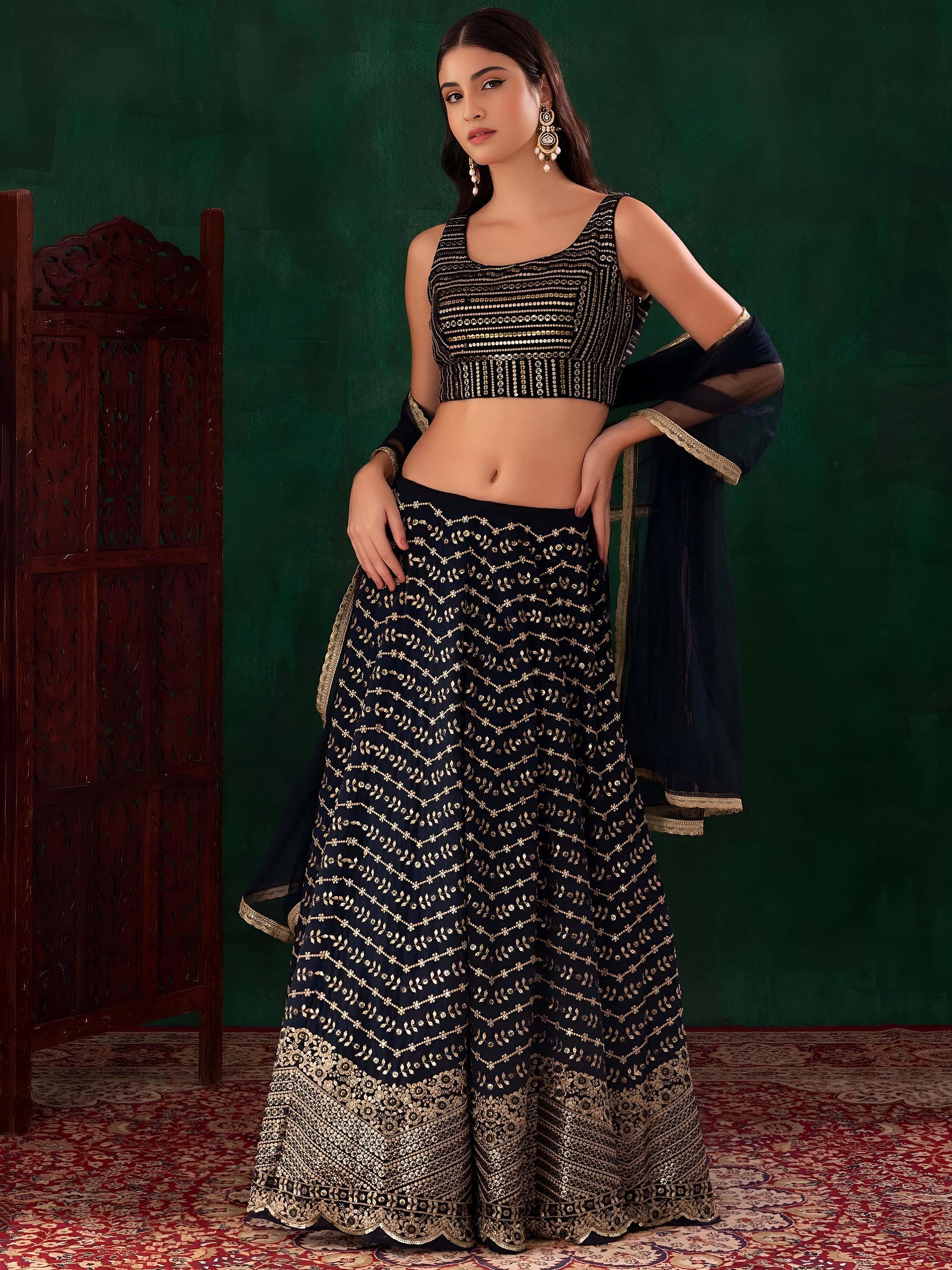 Lovely Blue Sequins Georgette Party Wear Lehenga Choli With Dupatta