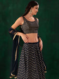 Lovely Blue Sequins Georgette Party Wear Lehenga Choli With Dupatta