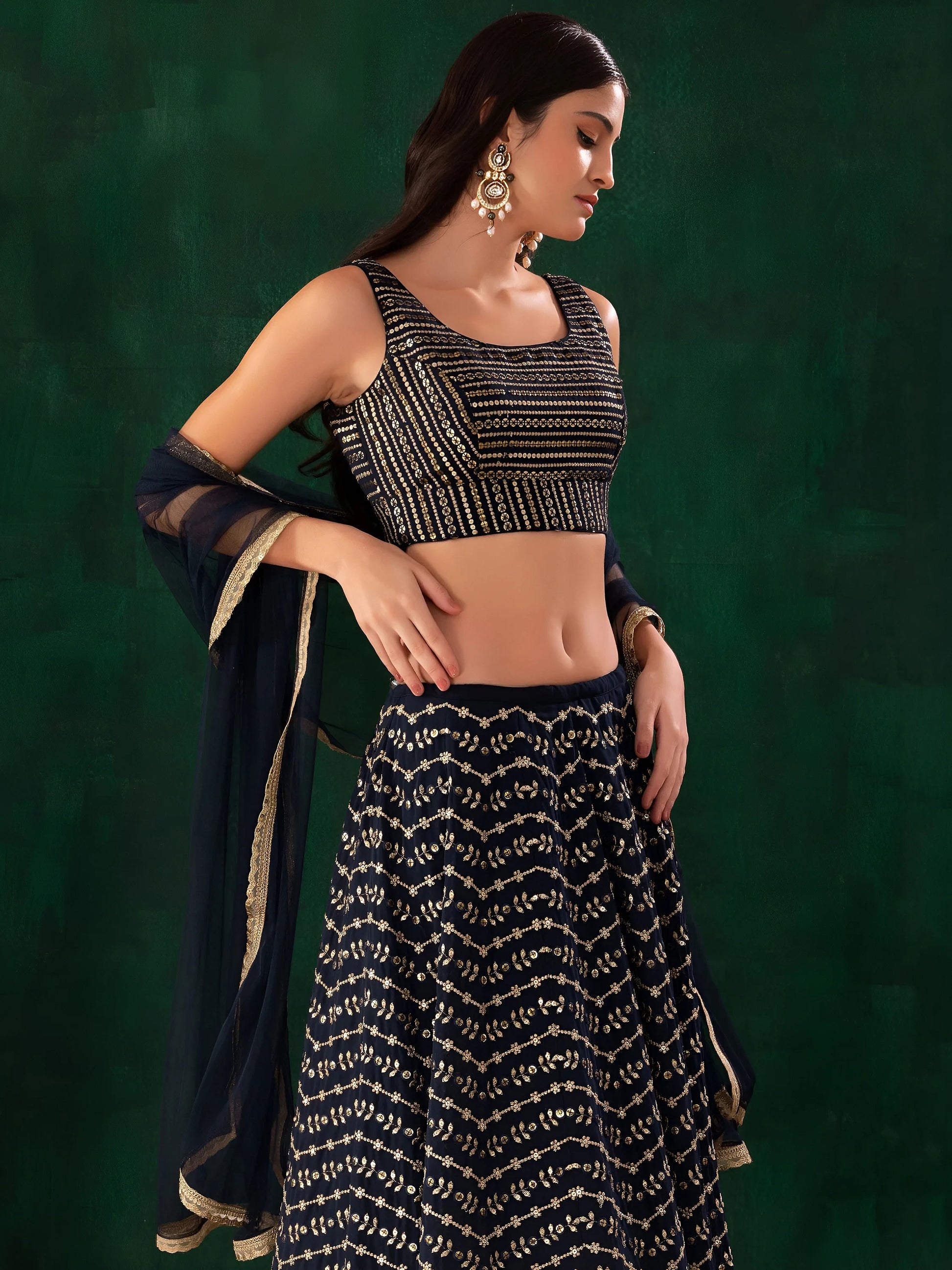 Lovely Blue Sequins Georgette Party Wear Lehenga Choli With Dupatta