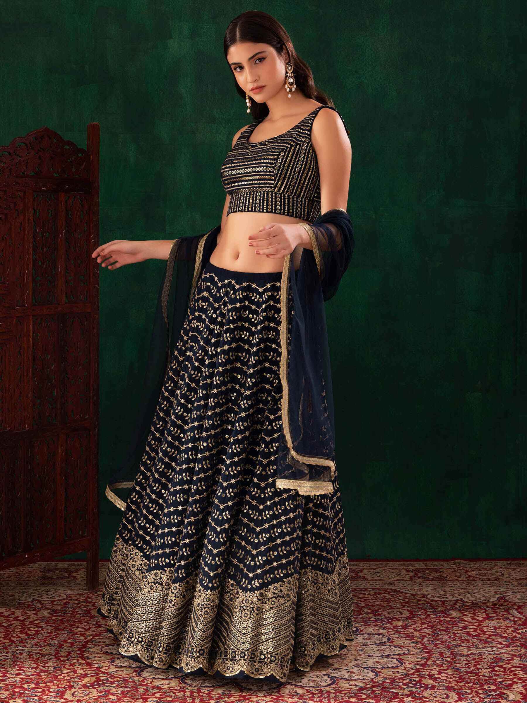 Lovely Blue Sequins Georgette Party Wear Lehenga Choli With Dupatta - Zeel Clothing
