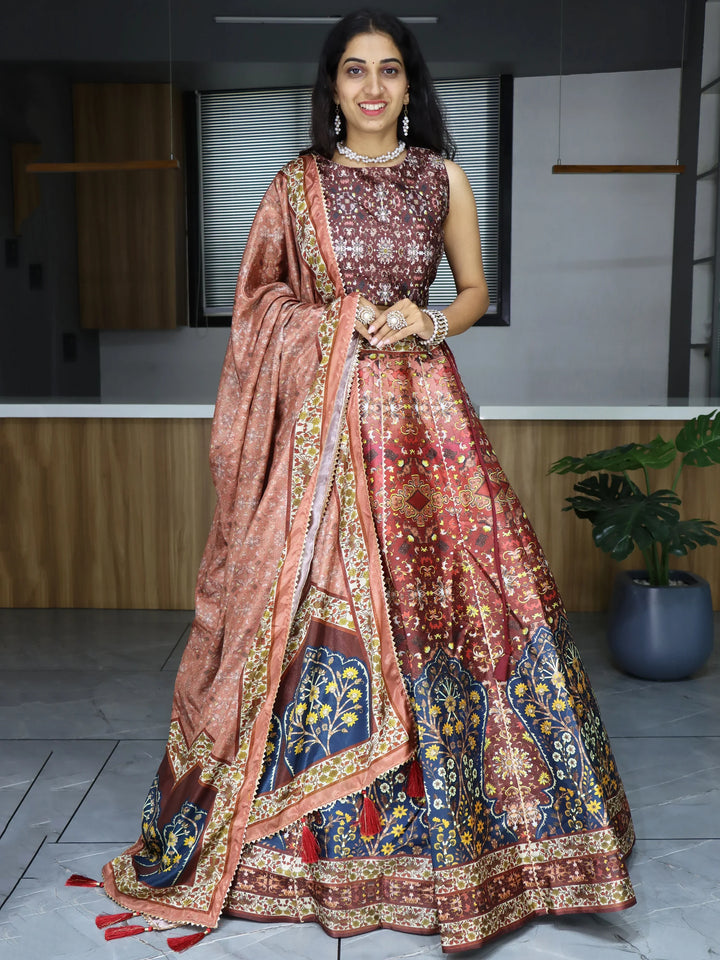 Lovely Brown Digital Printed Art Silk Lehenga Choli With Dupatta - Zeel Clothing