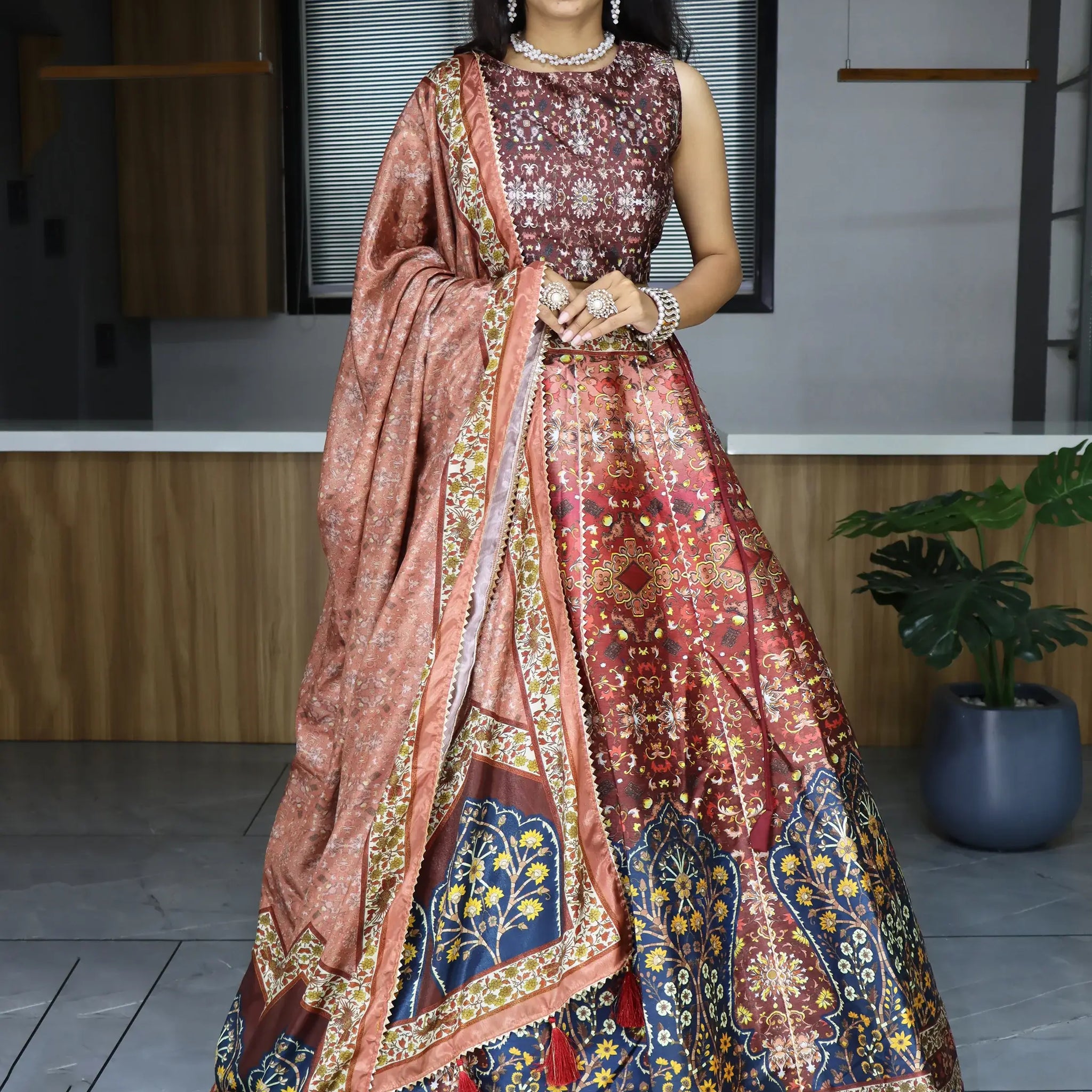 Lovely Brown Digital Printed Art Silk Lehenga Choli With Dupatta - Zeel Clothing