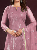 Lovely Dusty Pink Sequins Net Party Wear Salwar kameez With Dupatta - Zeel Clothing