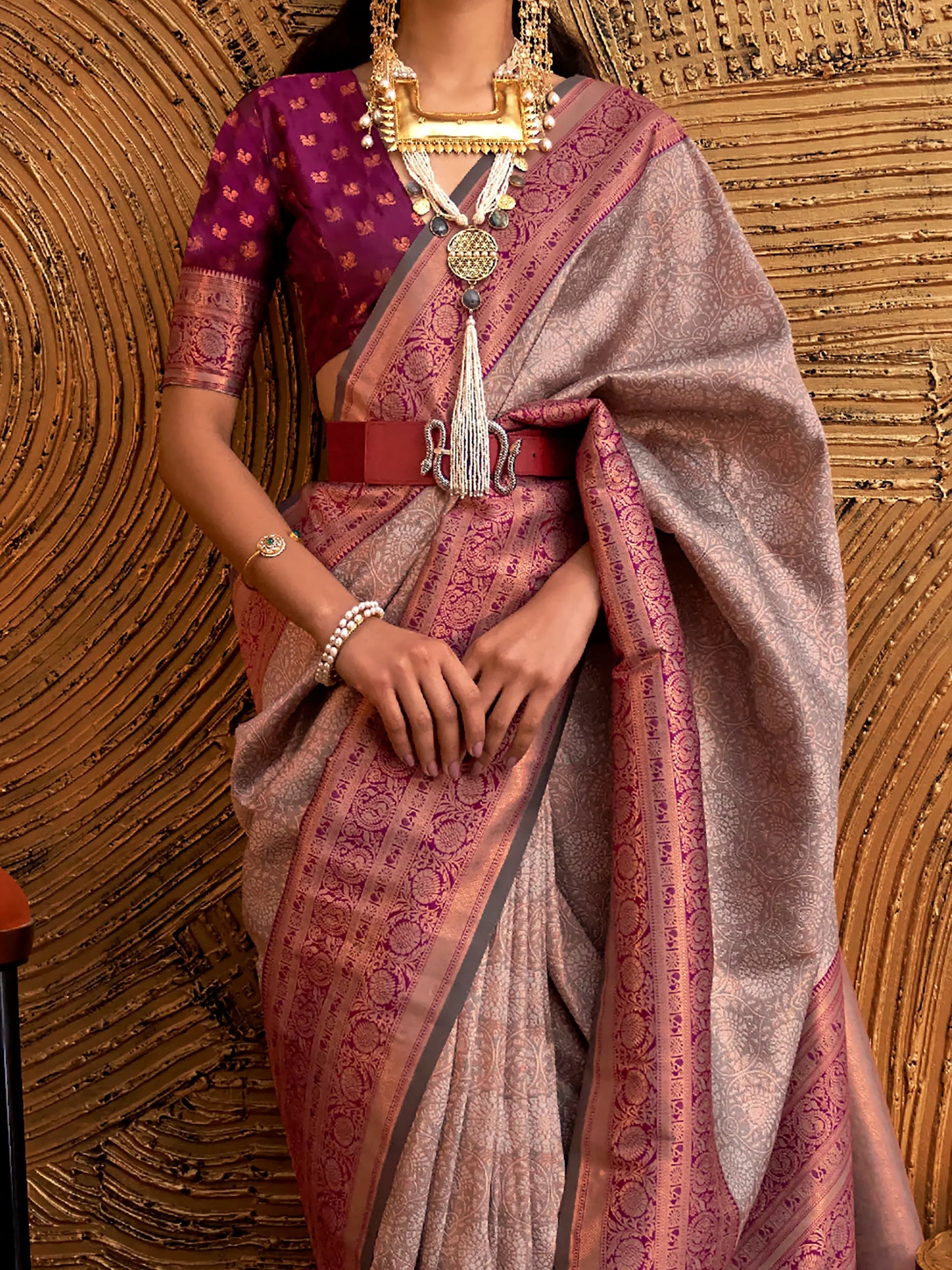 Lovely Dusty Pink Weaving Silk Festive Wear Saree With Blouse - Zeel Clothing