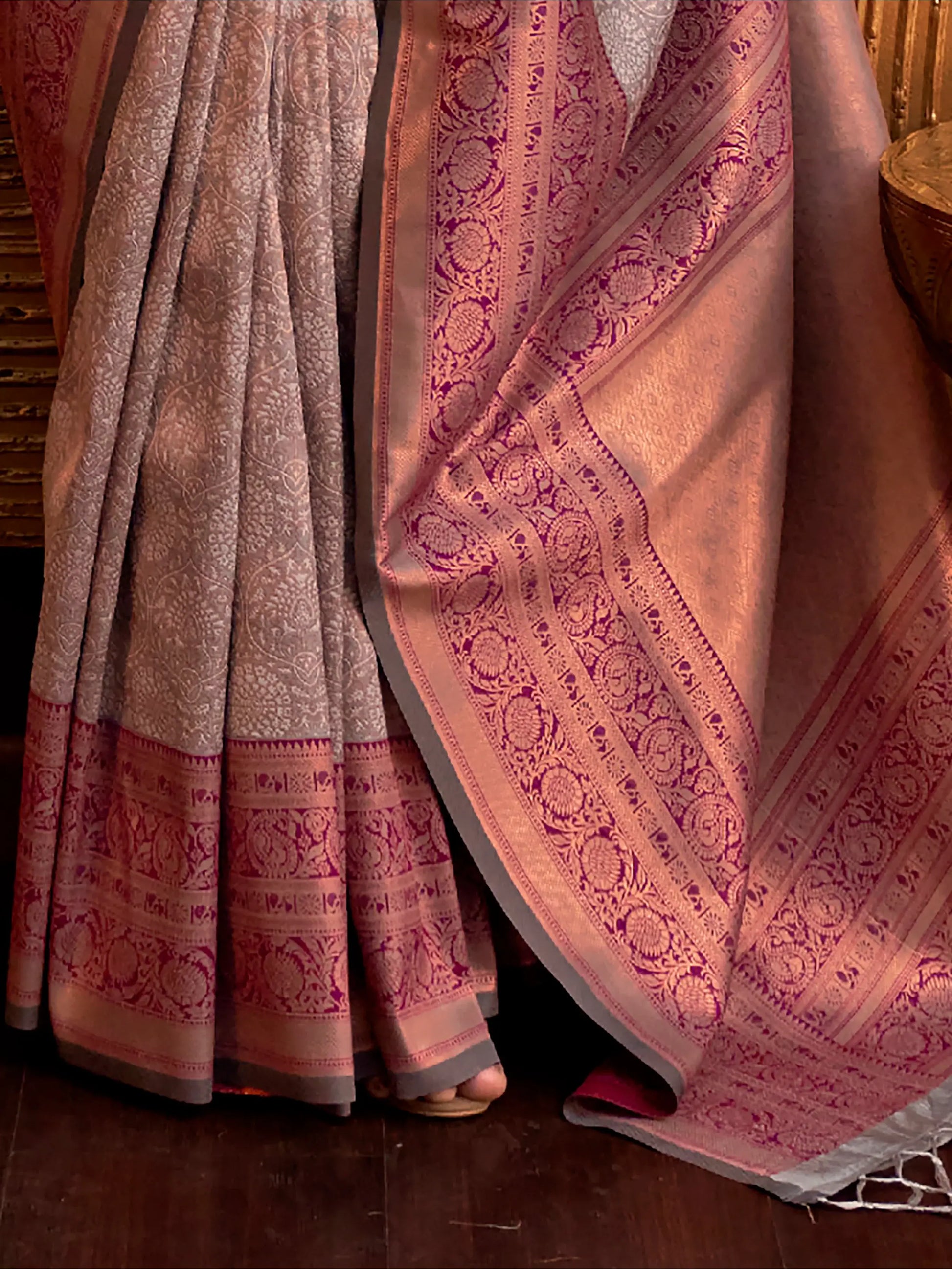 Lovely Dusty Pink Weaving Silk Festive Wear Saree With Blouse - Zeel Clothing