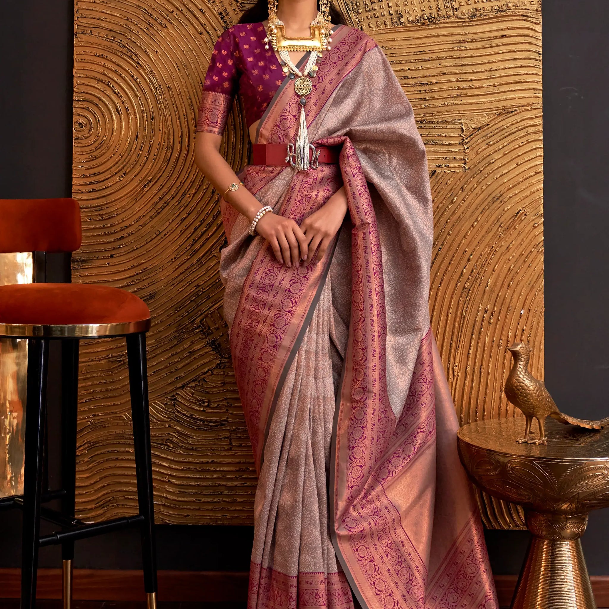Lovely Dusty Pink Weaving Silk Festive Wear Saree With Blouse - Zeel Clothing