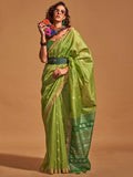 Lovely Green Zari Weaving Silk Mehendi Wear Saree With Blouse - Zeel Clothing