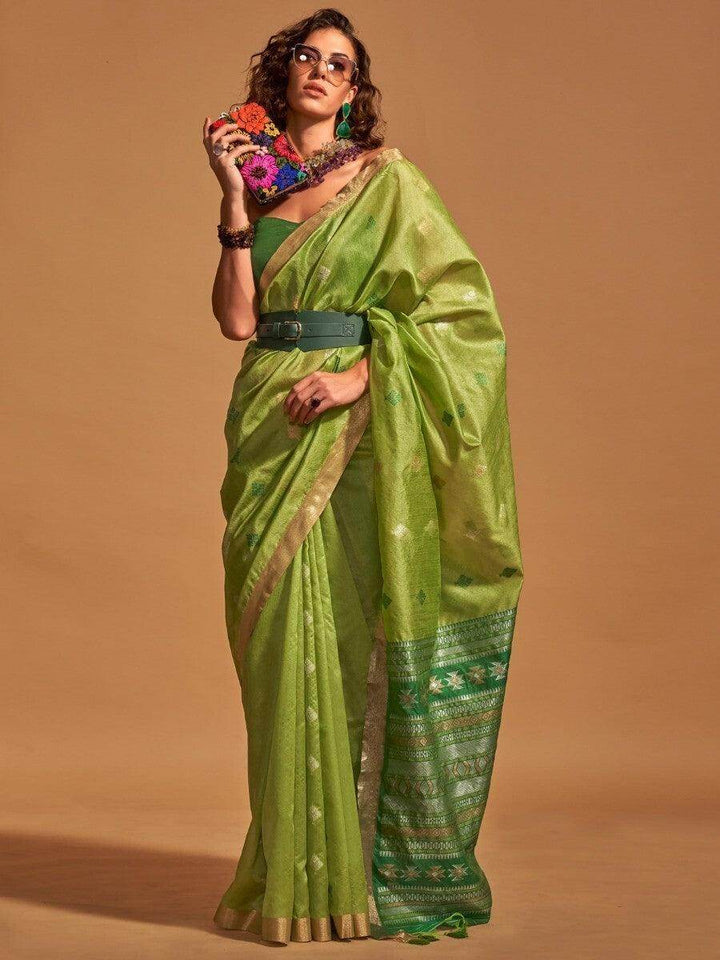 Lovely Green Zari Weaving Silk Mehendi Wear Saree With Blouse - Zeel Clothing