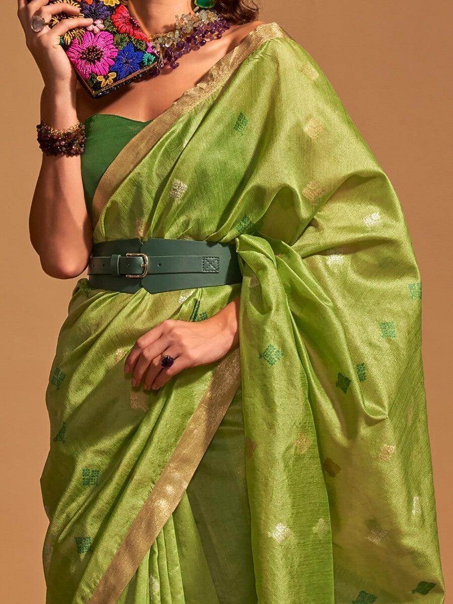 Lovely Green Zari Weaving Silk Mehendi Wear Saree With Blouse - Zeel Clothing