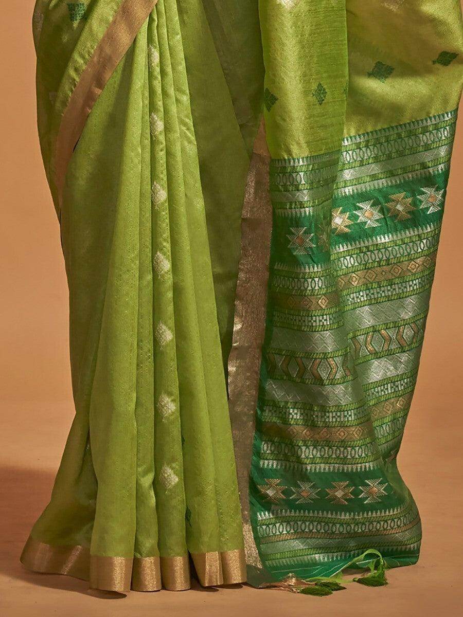 Lovely Green Zari Weaving Silk Mehendi Wear Saree With Blouse - Zeel Clothing