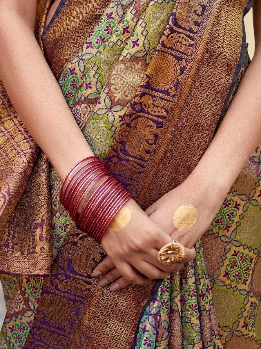 Lovely Green Zari Weaving Silk Traditional Saree With Blouse - Zeel Clothing