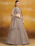 Lovely Grey Thread Embroidered Georgette Lehenga Choli With Dupatta - Zeel Clothing