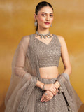 Lovely Grey Thread Embroidered Georgette Lehenga Choli With Dupatta - Zeel Clothing