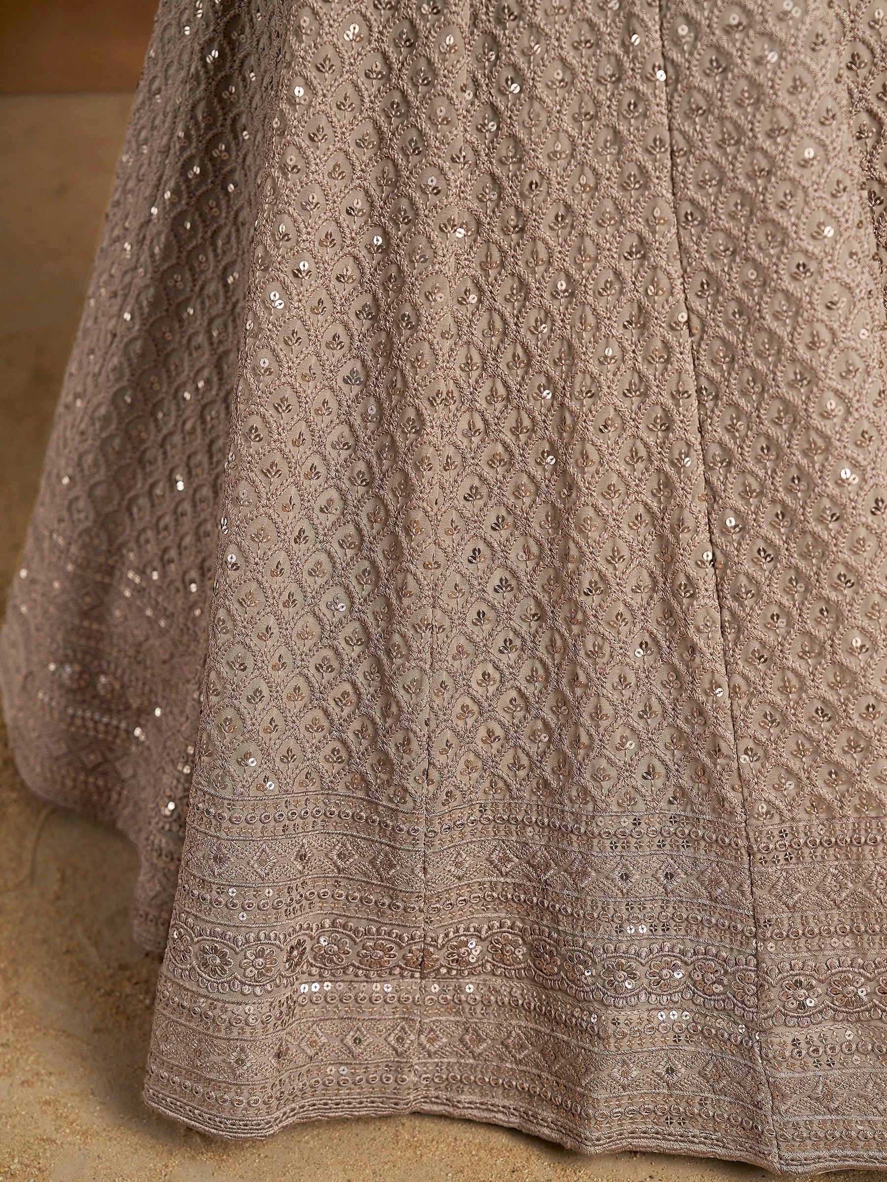 Lovely Grey Thread Embroidered Georgette Lehenga Choli With Dupatta - Zeel Clothing