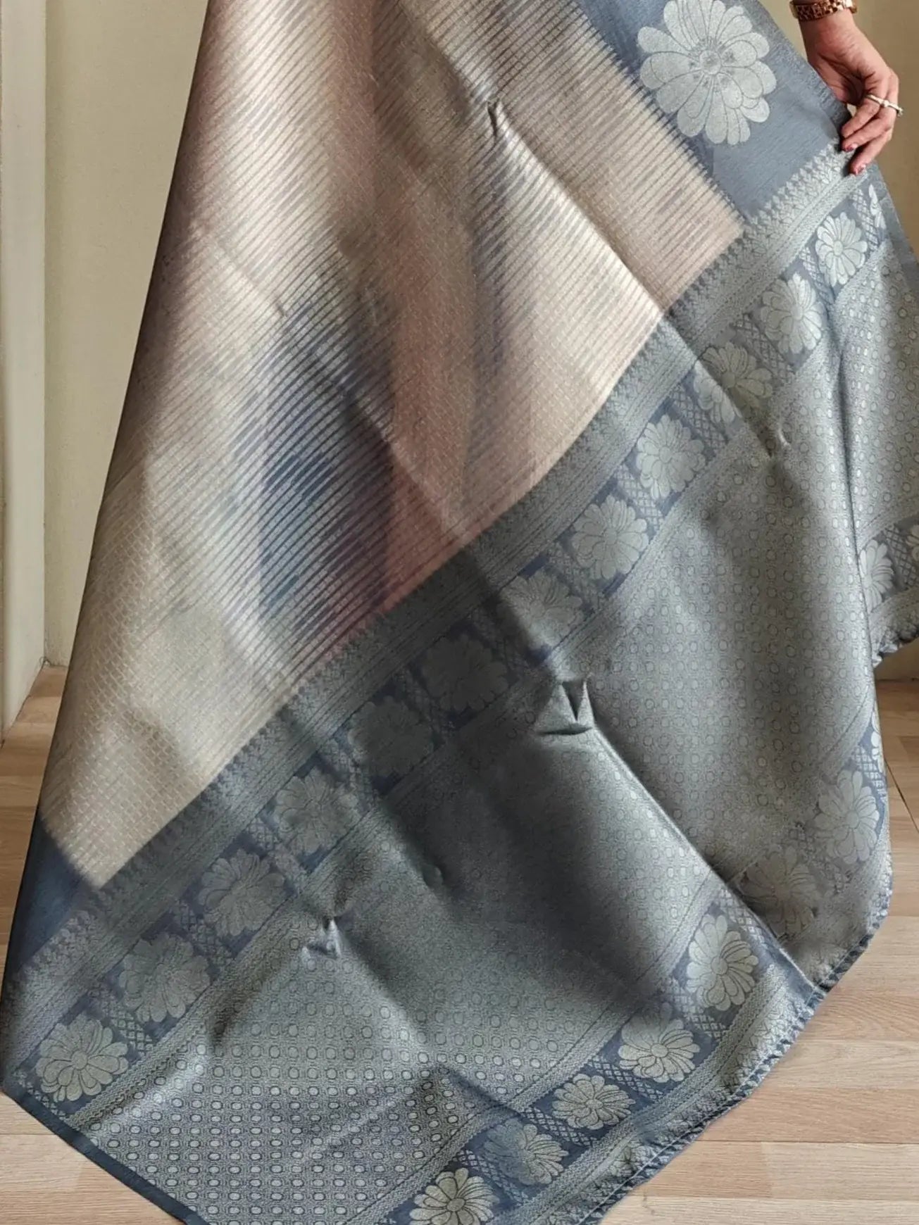 Lovely Grey Zari Weaving Silk Event Wear Saree With Blouse - Zeel Clothing