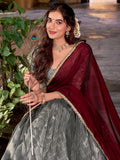 Lovely Grey Zari Weaving Work Silk Evening Wear Half Saree Lehenga