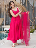Lovely Hot Pink Chanderi Silk Anarkali Suit With Lace Work Dupatta - Zeel Clothing