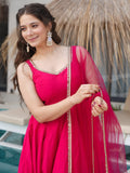 Lovely Hot Pink Chanderi Silk Anarkali Suit With Lace Work Dupatta - Zeel Clothing