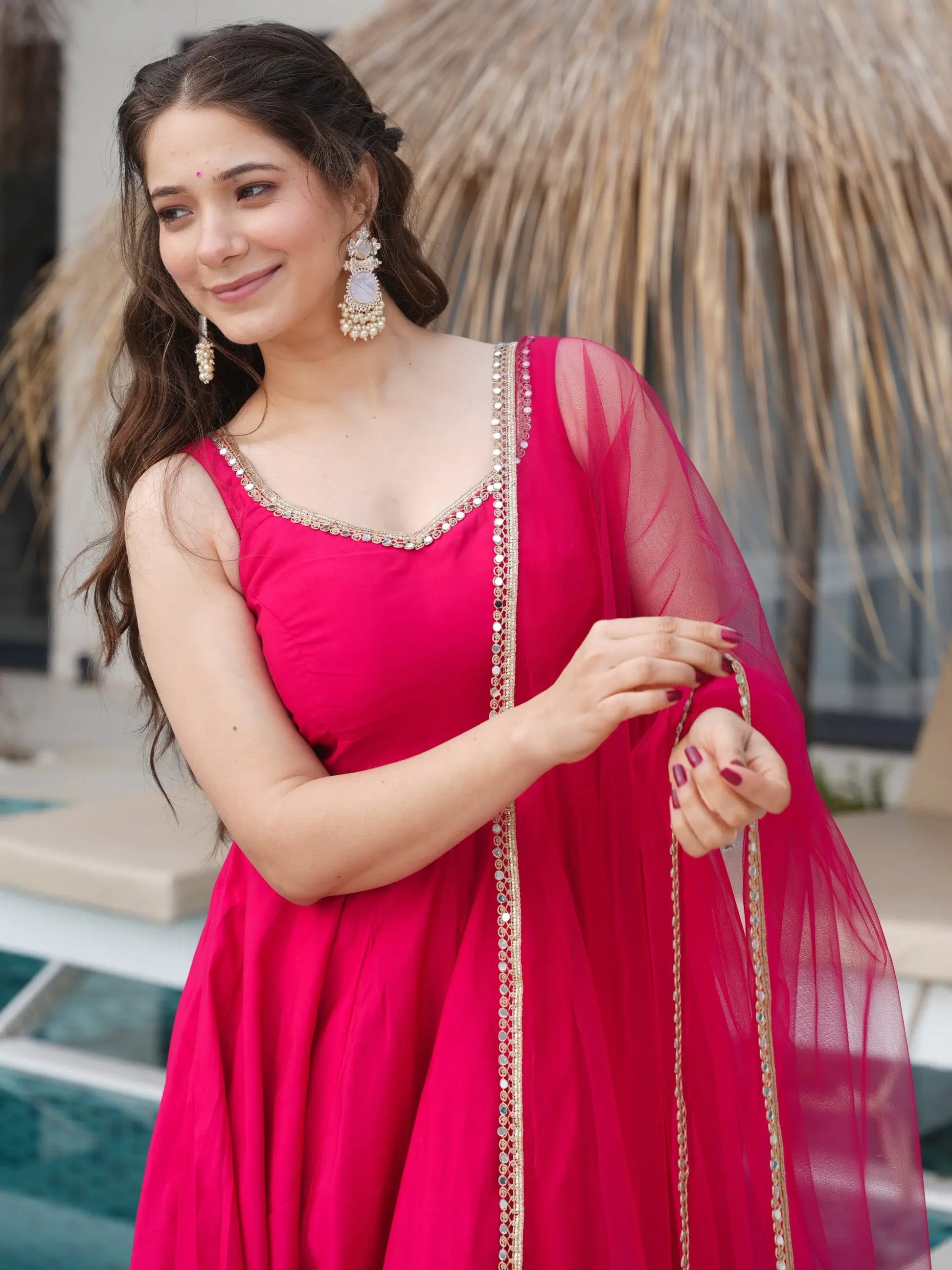 Lovely Hot Pink Chanderi Silk Anarkali Suit With Lace Work Dupatta - Zeel Clothing