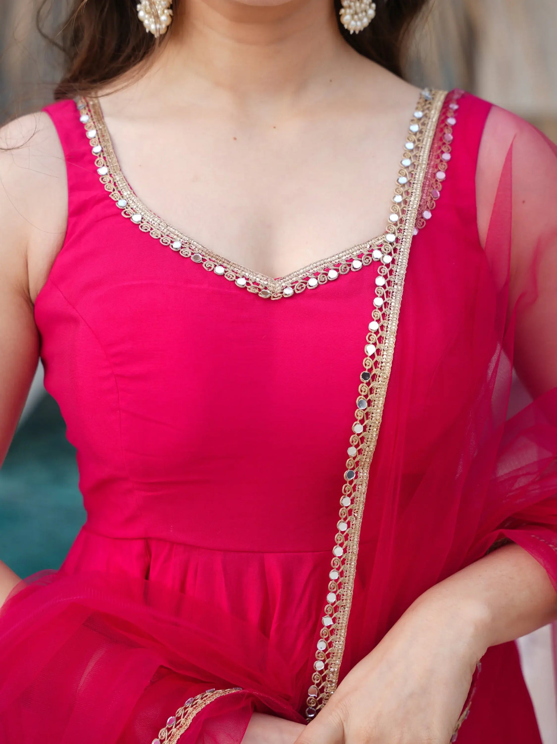 Lovely Hot Pink Chanderi Silk Anarkali Suit With Lace Work Dupatta - Zeel Clothing