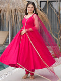 Lovely Hot Pink Chanderi Silk Anarkali Suit With Lace Work Dupatta - Zeel Clothing