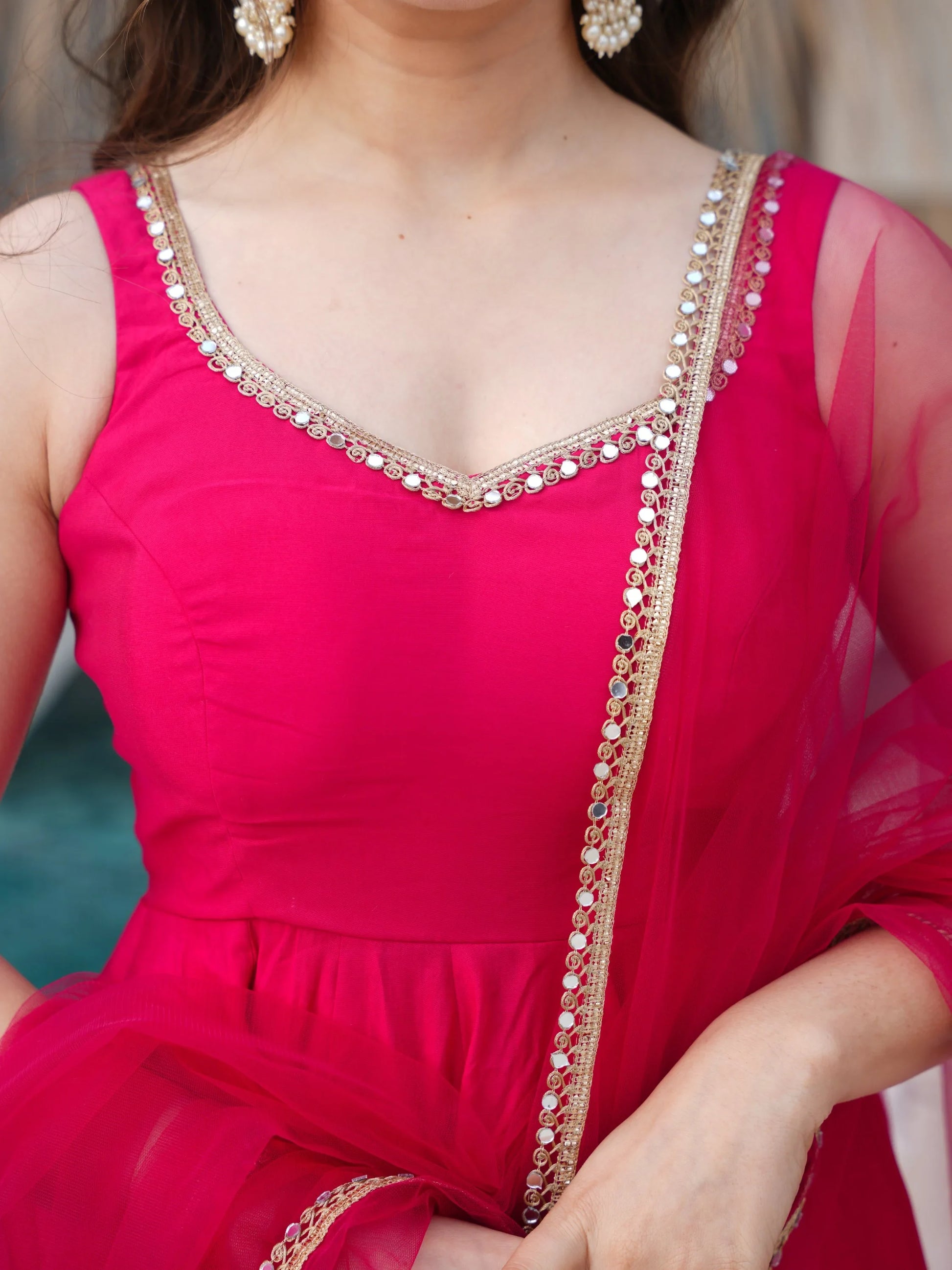Lovely Hot Pink Chanderi Silk Anarkali Suit With Lace Work Dupatta - Zeel Clothing