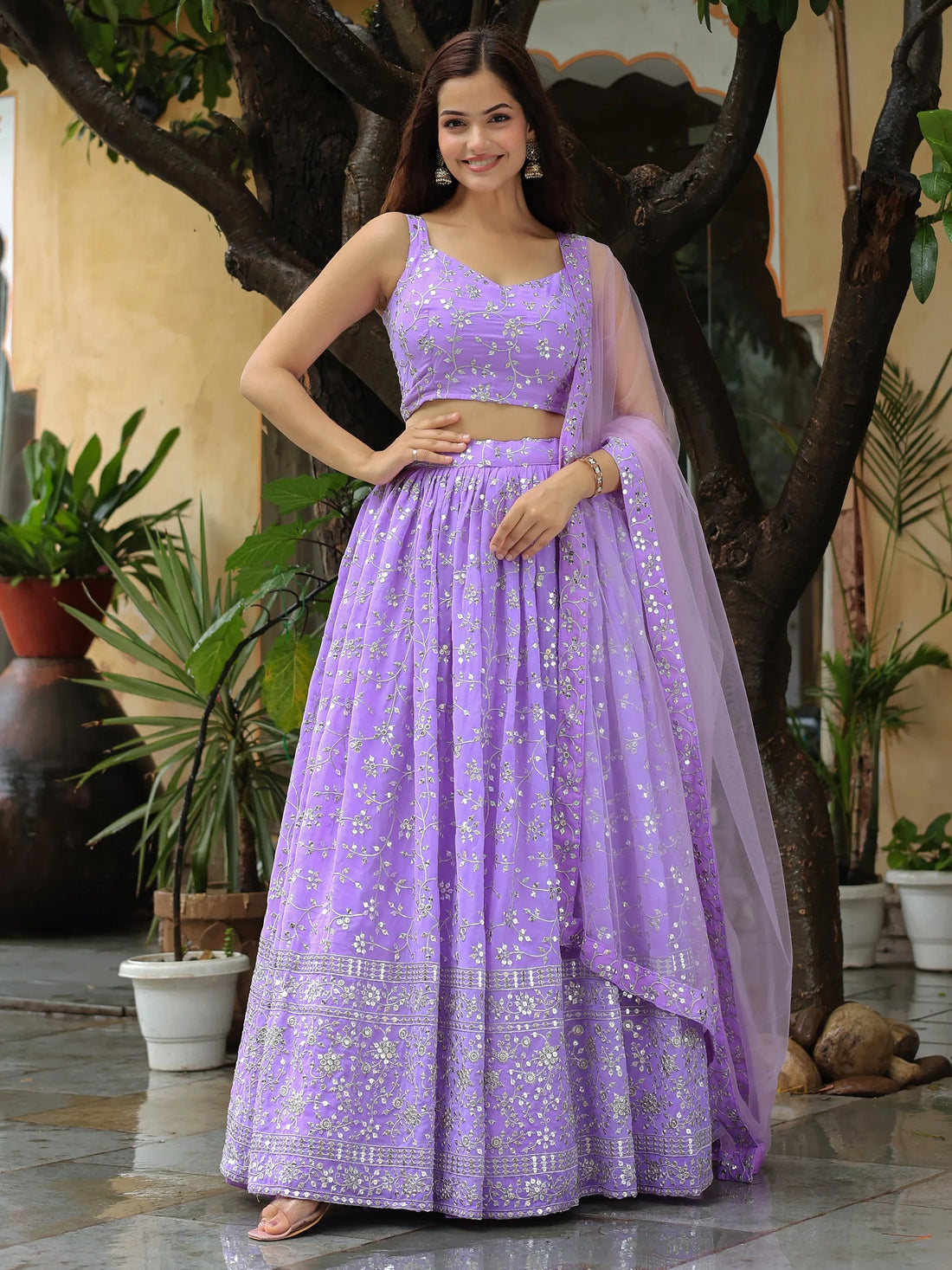 Lovely Lavender Embroidered Georgette Engagement Wear Lehenga Choli - Zeel Clothing