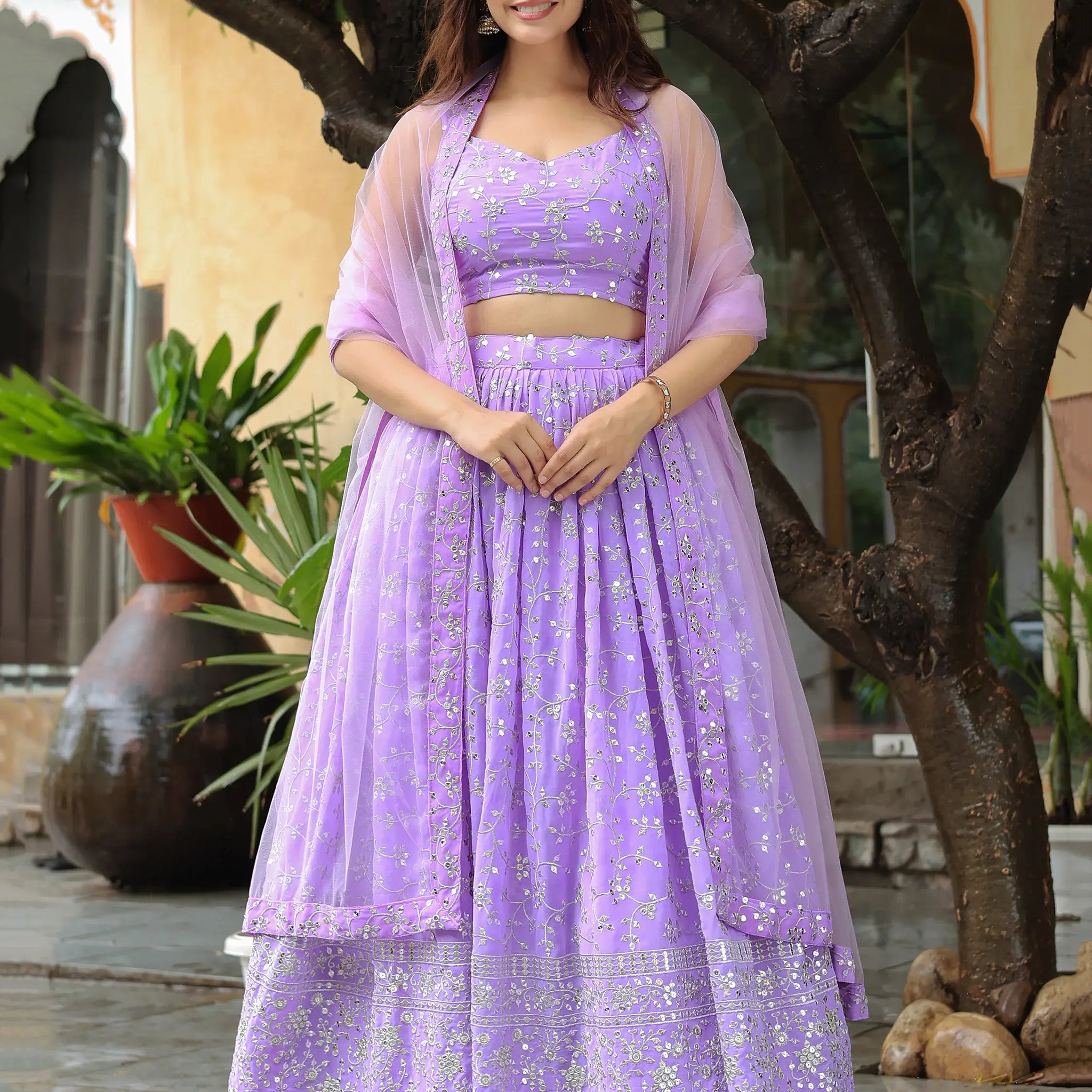 Lovely Lavender Embroidered Georgette Engagement Wear Lehenga Choli - Zeel Clothing