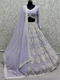 Lovely Lavender Thread Work Georgette Wedding Lehenga Choli - Zeel Clothing