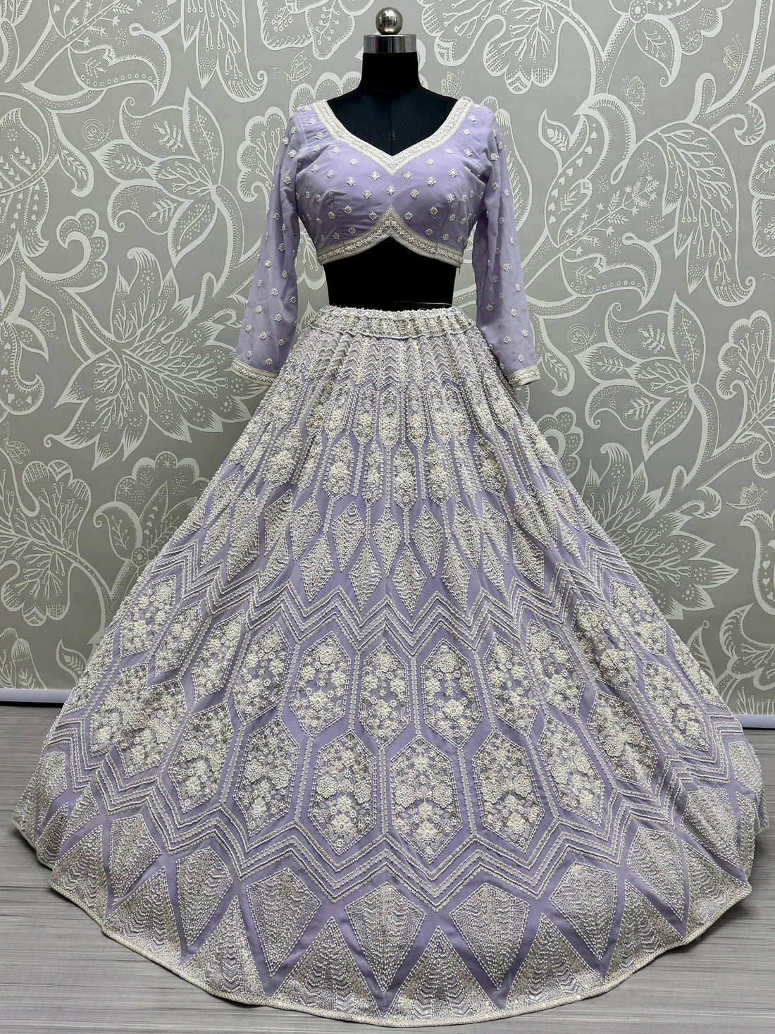 Lovely Lavender Thread Work Georgette Wedding Lehenga Choli - Zeel Clothing